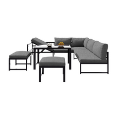 Modular Aluminium Garden Set, 7 Seater – Adjustable Reclining Seat – 2 Sofas, 2 Stools and 1 Table – Grey