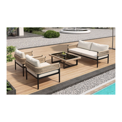 Galvanised Iron Garden Set – 2-Seater Sofa, 2 Armchairs and Coffee Table – Beige