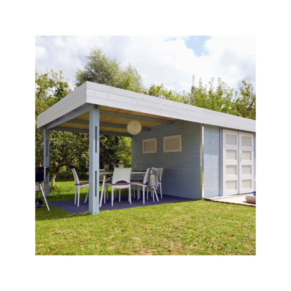 Wooden Garden Shed with Flat Roof and Awning – Elegance and Versatility