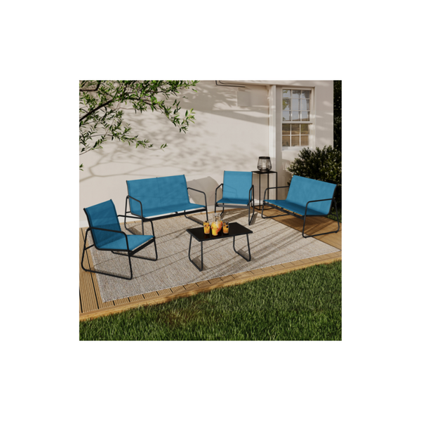 MALAGA 6-Seater Low Garden Set with Sofa, Armchairs and Table, Teal Blue