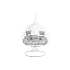 2-Seater Hanging Chair in Woven Resin – White with Grey Cushions – MYLIA CAYAMBE