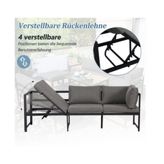 Modular Aluminium Garden Set, 7 Seater – Adjustable Reclining Seat – 2 Sofas, 2 Stools and 1 Table – Grey