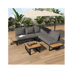 Modular Galvanised Iron Garden Set: 1 2-Seater Sofa + 1 2-Seater Reclining Sofa + 1 Coffee Table – Grey