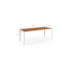 NOUMEA Garden Set, Table 190 cm with Tempered Glass Wood-Effect Top and 8 Stackable Chairs, White and Wood
