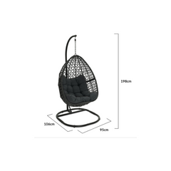 Hanging Moon Chair with Openwork Rattan Effect and Grey Cushion