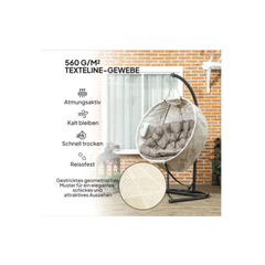 Foldable Oval Hanging Chair for Outdoor Use, Hammock with Cup Holder, Beige