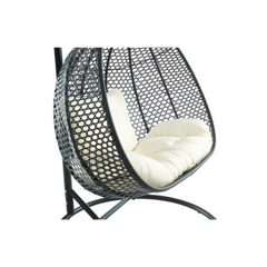 2-Seater Hanging Chair in Woven Resin – Black with White Cushion – MYLIA VAHINA