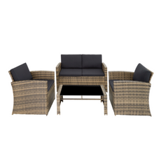 Tectake LUCQUES 4-Seater Low Garden Lounge Set – Natural Brown/Dark Grey