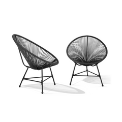 IZMIR Garden Set, Table and 2 Egg Chairs in Black Rope