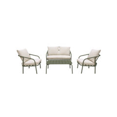 Metal Garden Set, 4 Seater, Khaki, Beige Cushions, Sleek Design