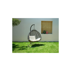 2-Seater Hanging Chair in Woven Resin – Black with White Cushion – MYLIA VAHINA