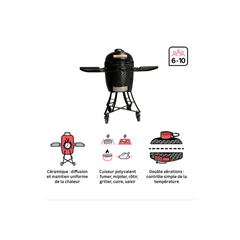 NATERIAL Drago Kamado Ceramic Charcoal Barbecue, Black ⌀46 cm with Cover