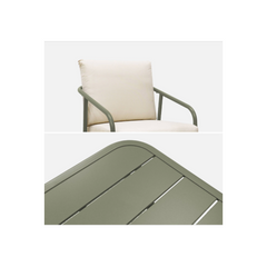 Metal Garden Set, 4 Seater, Khaki, Beige Cushions, Sleek Design