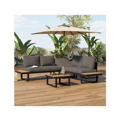 Modular Galvanised Iron Garden Set: 1 2-Seater Sofa + 1 2-Seater Reclining Sofa + 1 Coffee Table – Grey