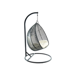 2-Seater Hanging Chair in Woven Resin – Black with White Cushion – MYLIA VAHINA
