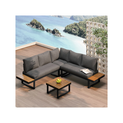 Modular Galvanised Iron Garden Set: 1 2-Seater Sofa + 1 2-Seater Reclining Sofa + 1 Coffee Table – Grey