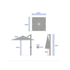 Hespéride Melhia Rectangular Multi-Canopy Cantilever Parasol, Linen 4 x 3m in Aluminium, Steel and Olefin
