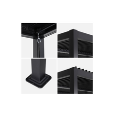 Black Bioclimatic Pergola, Aluminium and Steel, 3x3m, Adjustable Louvres