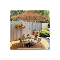 3M PE Straw Parasol with 32 Solar LEDs, Tropical Hawaiian Umbrella with Double Tilting Roof, 8 Ribs, 9 Layers, Crank, Anti-UV
