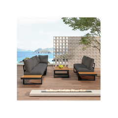 Modular Galvanised Iron Garden Set: 1 2-Seater Sofa + 1 2-Seater Reclining Sofa + 1 Coffee Table – Grey