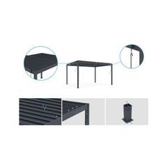 PIANA Self-Supporting Bioclimatic Pergola 4x3m Grey Aluminium – Adjustable Louvres – Self-Supporting Pergola 3×4 m