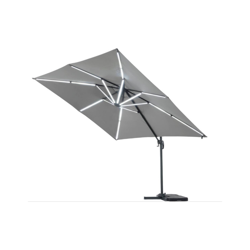 Sun 4 Luxe LED Aluminium Cantilever Garden Parasol – Rectangular – 3 x 4 m – Grey – Weighted Tiles Included