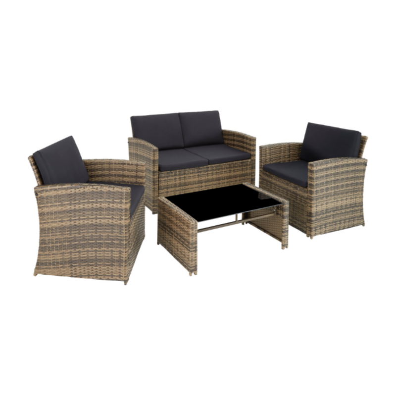 Tectake LUCQUES 4-Seater Low Garden Lounge Set – Natural Brown/Dark Grey