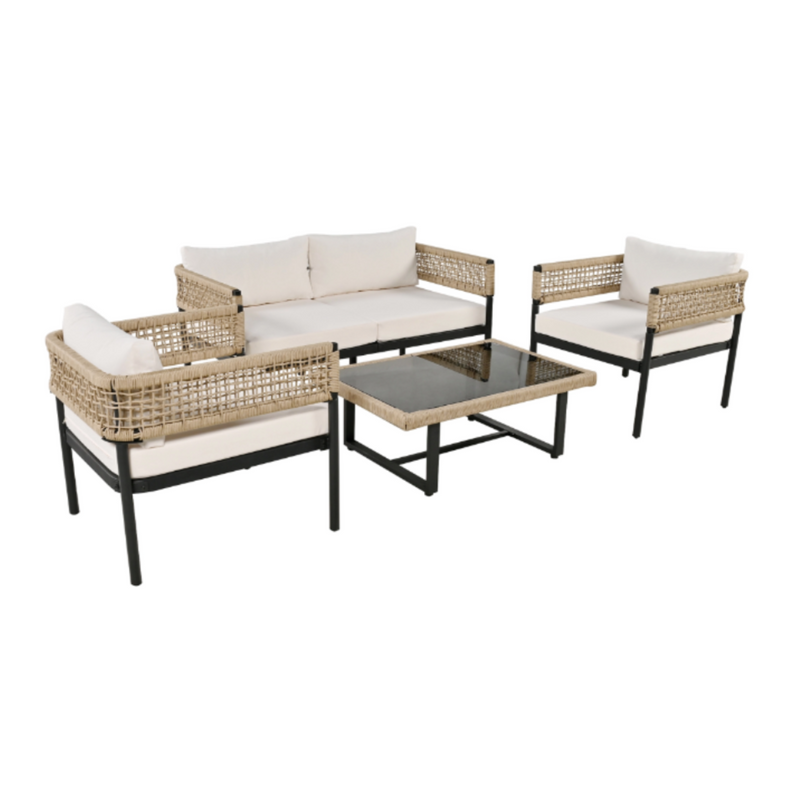 Galvanised Iron Garden Set – 2-Seater Sofa, 2 Armchairs and Coffee Table – Beige