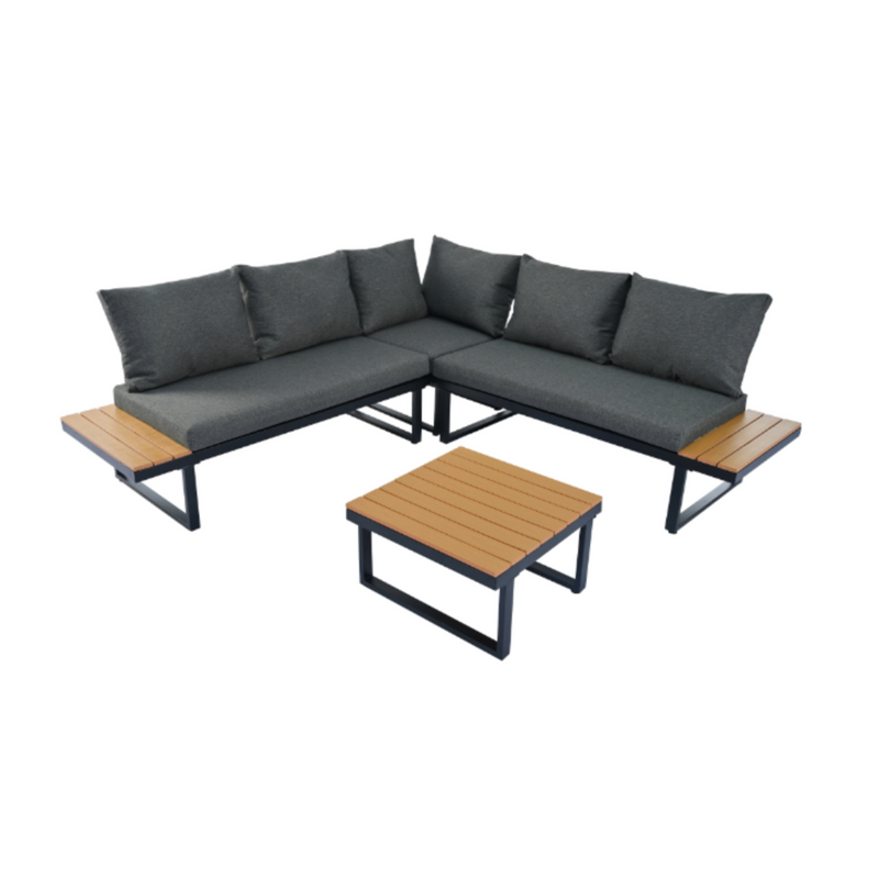 Modular Galvanised Iron Garden Set: 1 2-Seater Sofa + 1 2-Seater Reclining Sofa + 1 Coffee Table – Grey