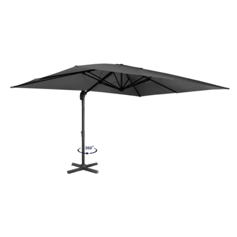 CALVI 360° Rotating Tilting Cantilever Parasol, Grey 3×4 m with Cover