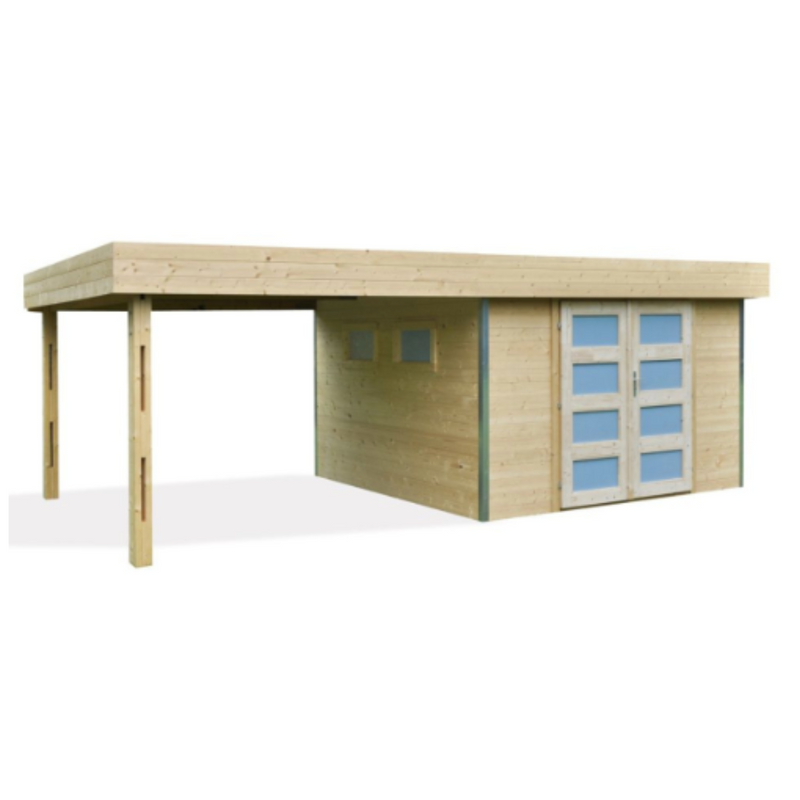Wooden Garden Shed with Flat Roof and Awning – Elegance and Versatility
