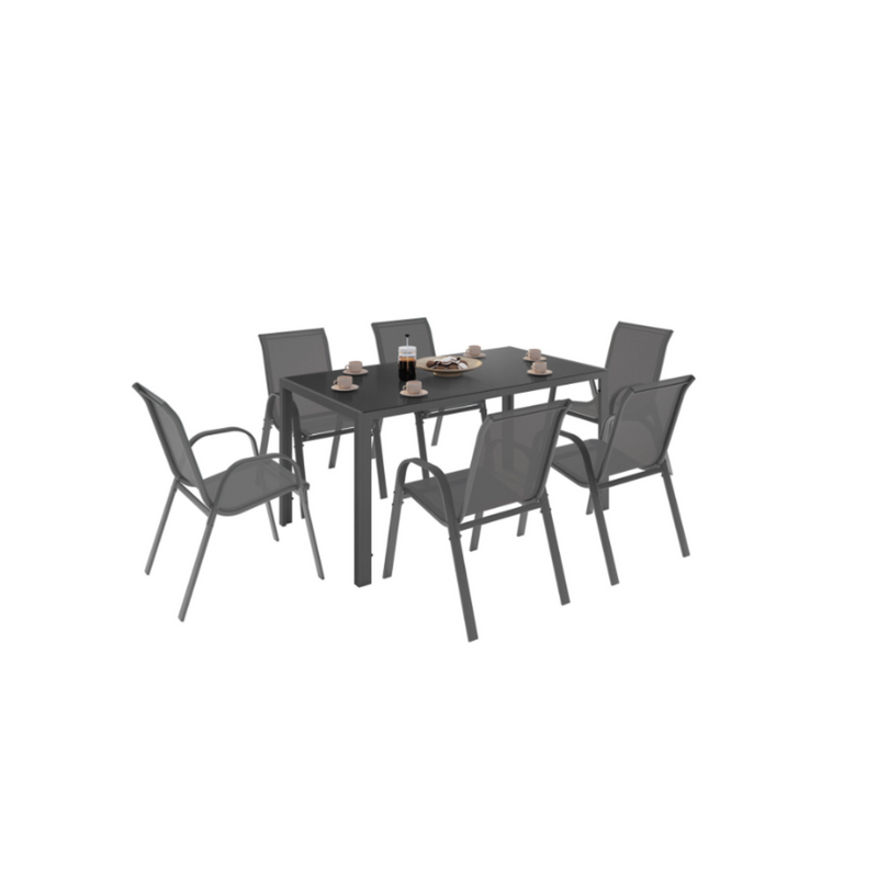 MADRID Garden Set, Table 150 cm and 6 Stackable Chairs, Anthracite Grey