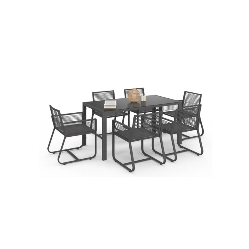 ODESSA Garden Set, Table 150 cm and 6 Rope Armchairs, Anthracite Grey