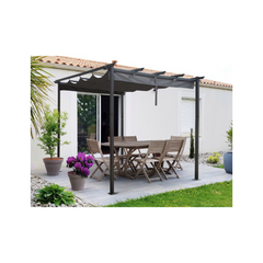 Aluminium Pergola with Retractable Roof – 3 x 3 m – Grey