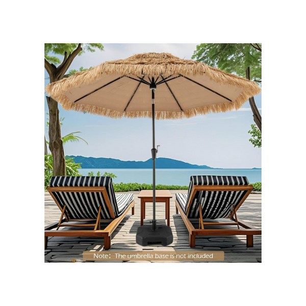 3M PE Straw Parasol with 32 Solar LEDs, Tropical Hawaiian Umbrella with Double Tilting Roof, 8 Ribs, 9 Layers, Crank, Anti-UV