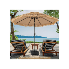 3M PE Straw Parasol with 32 Solar LEDs, Tropical Hawaiian Umbrella with Double Tilting Roof, 8 Ribs, 9 Layers, Crank, Anti-UV