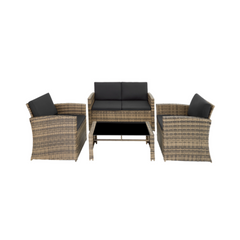 Tectake LUCQUES 4-Seater Low Garden Lounge Set – Natural Brown/Dark Grey