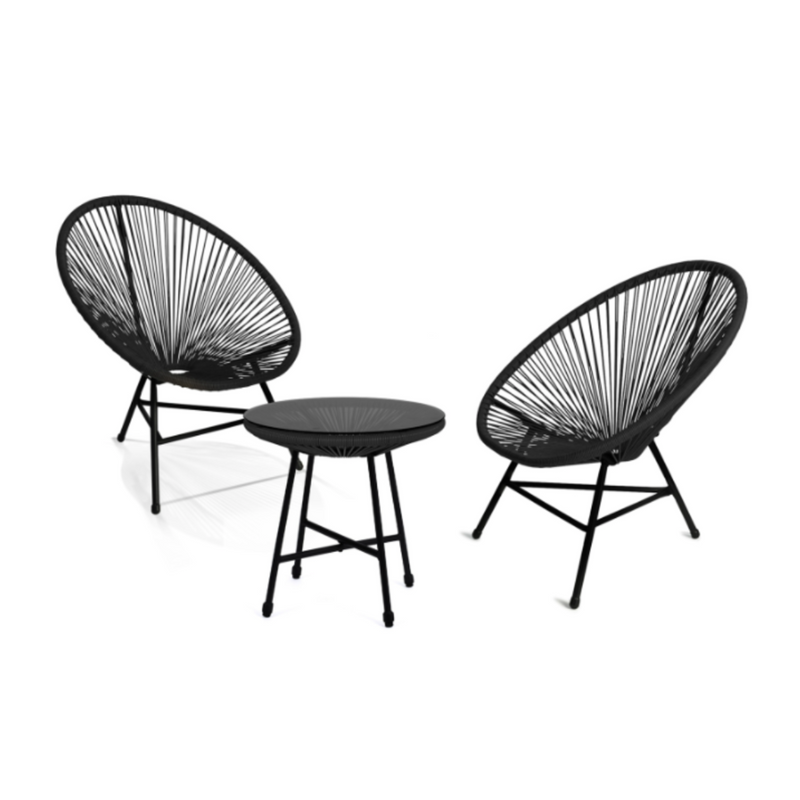 IZMIR Garden Set, Table and 2 Egg Chairs in Black Rope