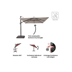 NATERIAL Sonora II Rectangular Cantilever Parasol, Taupe, L.391 x W.282 cm