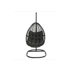 Hanging Moon Chair with Openwork Rattan Effect and Grey Cushion