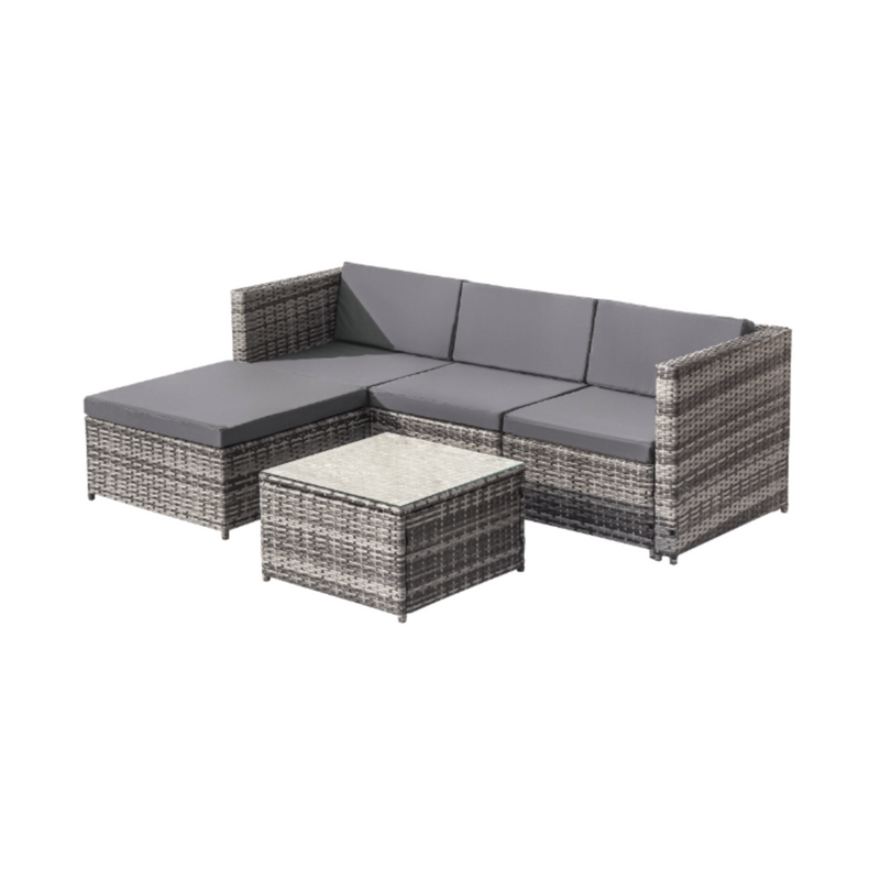 Woven Resin Garden Set – Outdoor Corner Sofa with Coffee Table – 4 Seater – Grey