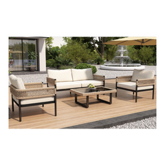 Galvanised Iron Garden Set – 2-Seater Sofa, 2 Armchairs and Coffee Table – Beige