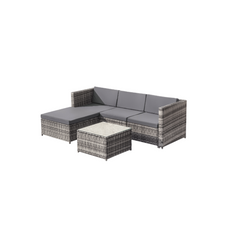 Woven Resin Garden Set – Outdoor Corner Sofa with Coffee Table – 4 Seater – Grey