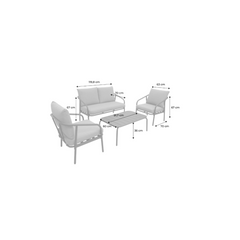 Metal Garden Set, 4 Seater, Khaki, Beige Cushions, Sleek Design