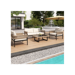 Galvanised Iron Garden Set – 2-Seater Sofa, 2 Armchairs and Coffee Table – Beige