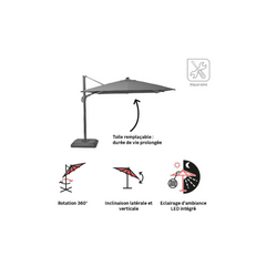NATERIAL Sonora Rectangular Cantilever Parasol, Grey, L.391 x W.282 cm