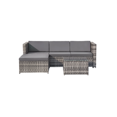 Woven Resin Garden Set – Outdoor Corner Sofa with Coffee Table – 4 Seater – Grey