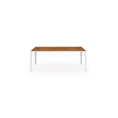 NOUMEA Garden Set, Table 190 cm with Tempered Glass Wood-Effect Top and 8 Stackable Chairs, White and Wood