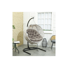 Foldable Oval Hanging Chair for Outdoor Use, Hammock with Cup Holder, Beige