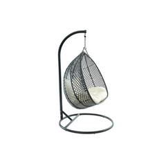 2-Seater Hanging Chair in Woven Resin – Black with White Cushion – MYLIA VAHINA